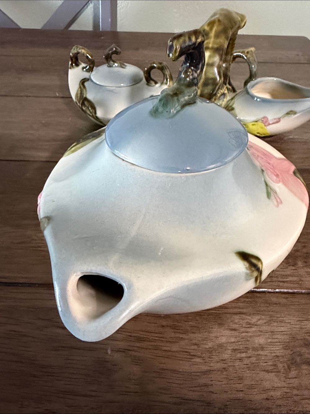 Vintage Hull Pottery Woodland Tea Set Teapot Creamer Sugar Bowl Signed 1950's - Picture 6 of 12